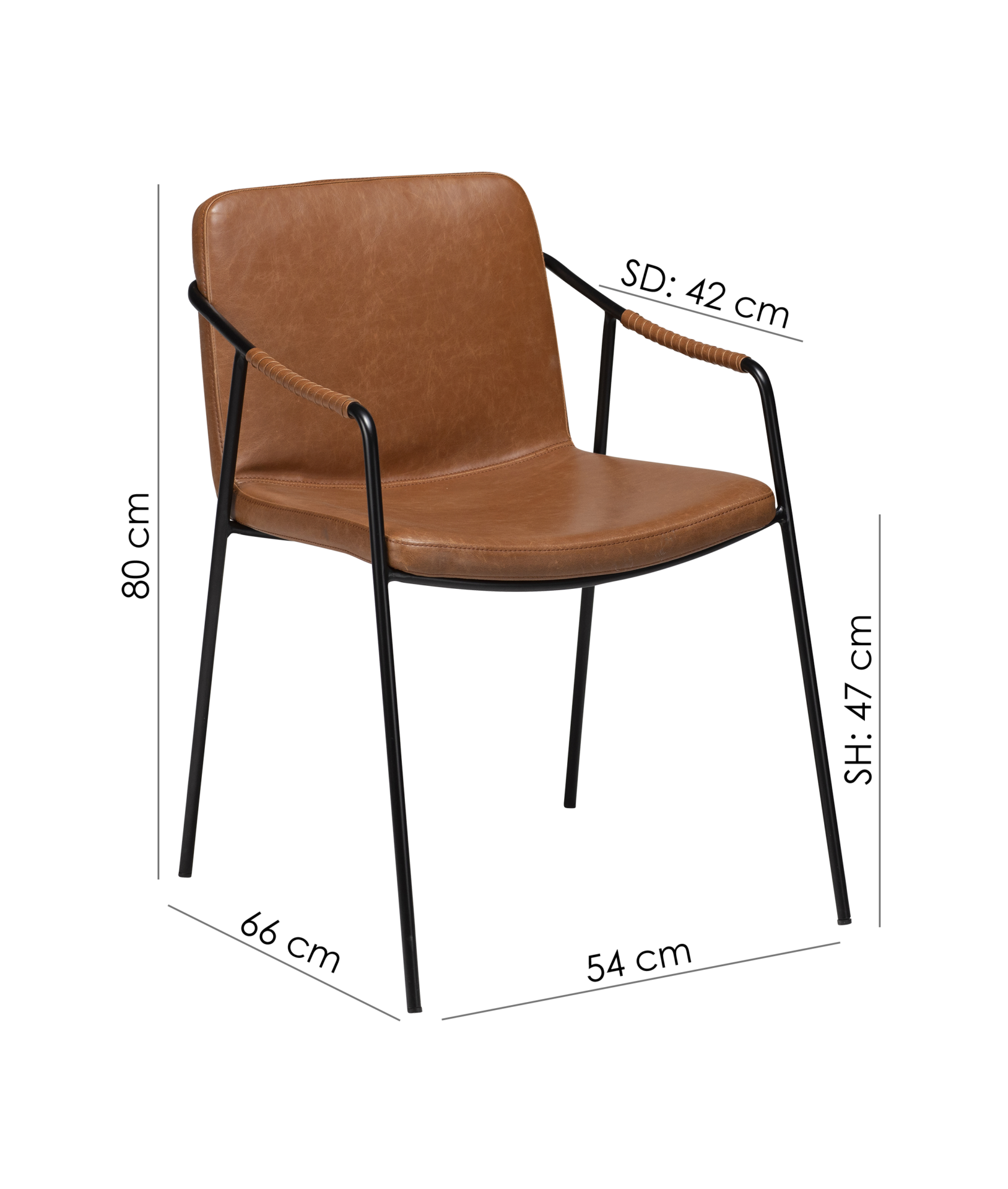 boto chair vintage light brown art leather with black metal legs 100310301 15 measurements.png