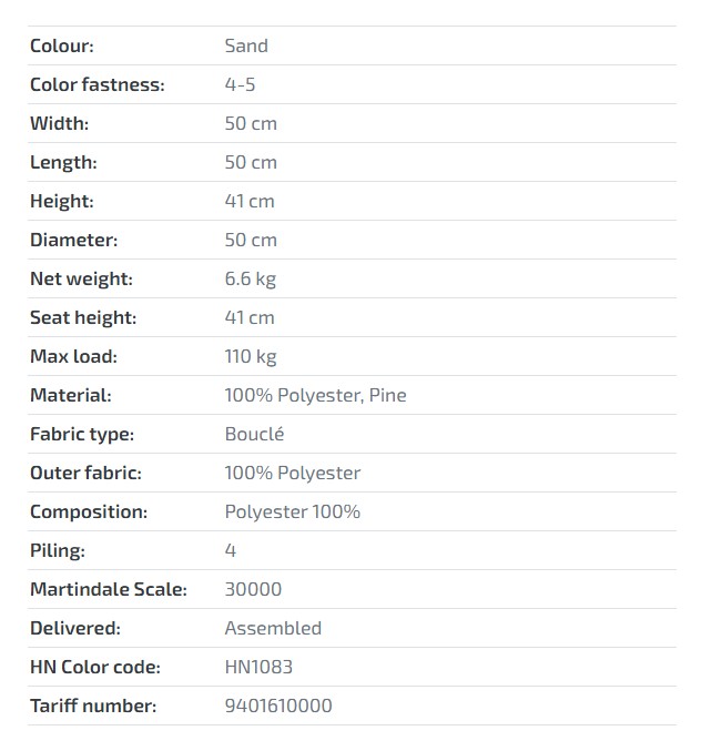 Tumba Daisy -product sheet