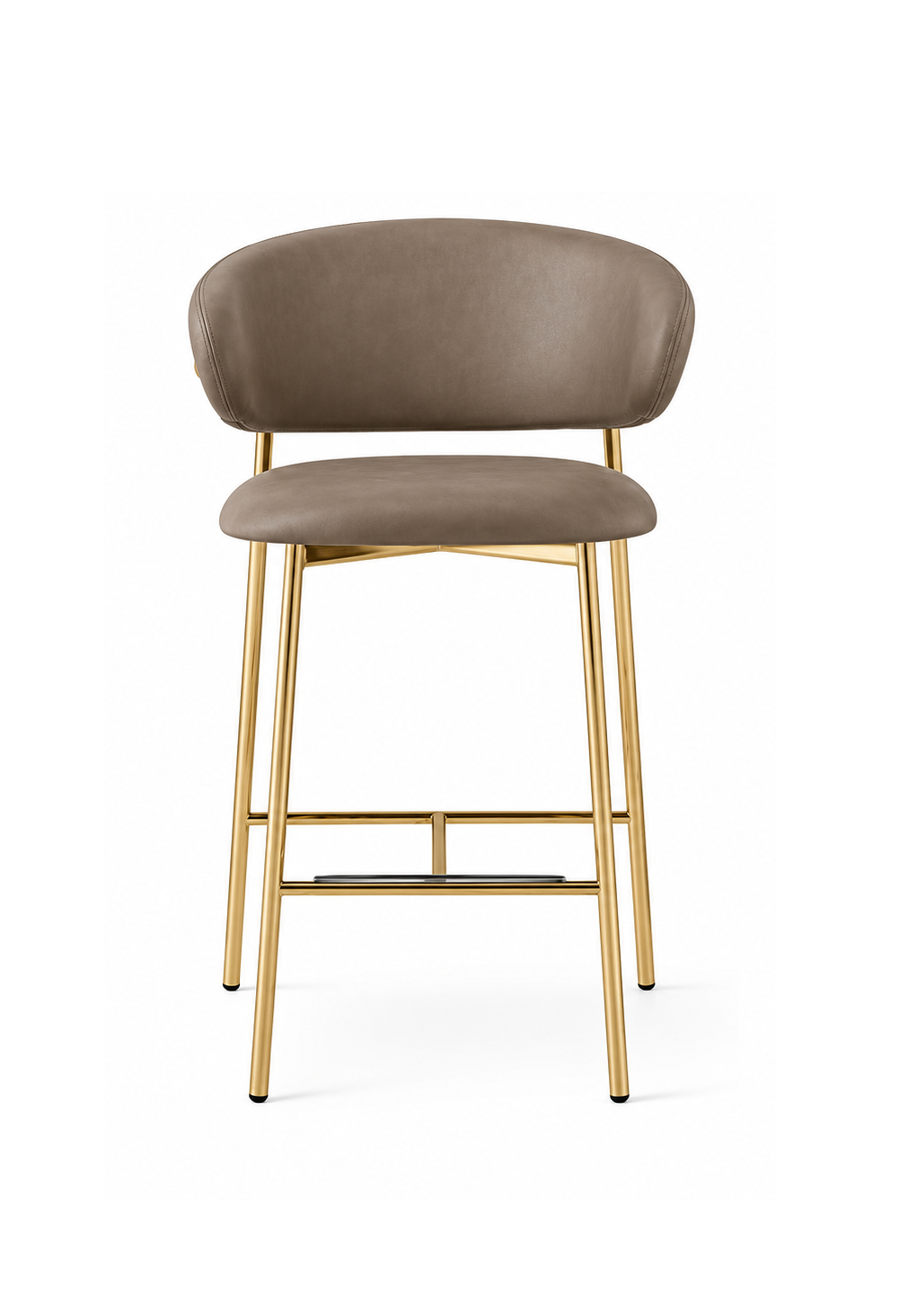 Taupe Leather Bar Stool Pair